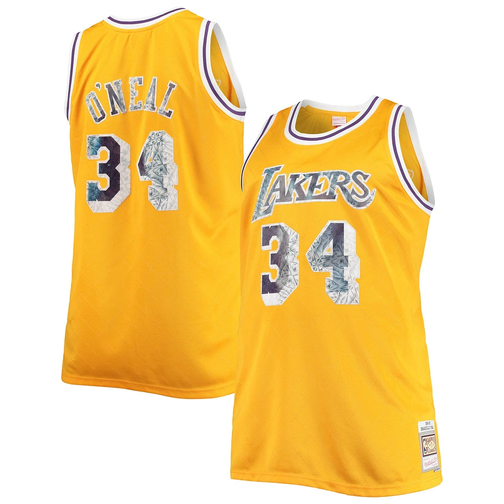 Maillot pour homme Mitchell & Ness Shaquille O'Neal Gold Los Angeles Lakers Big Tall 1996-97 NBA 75th Anniversary Diamond Swingman