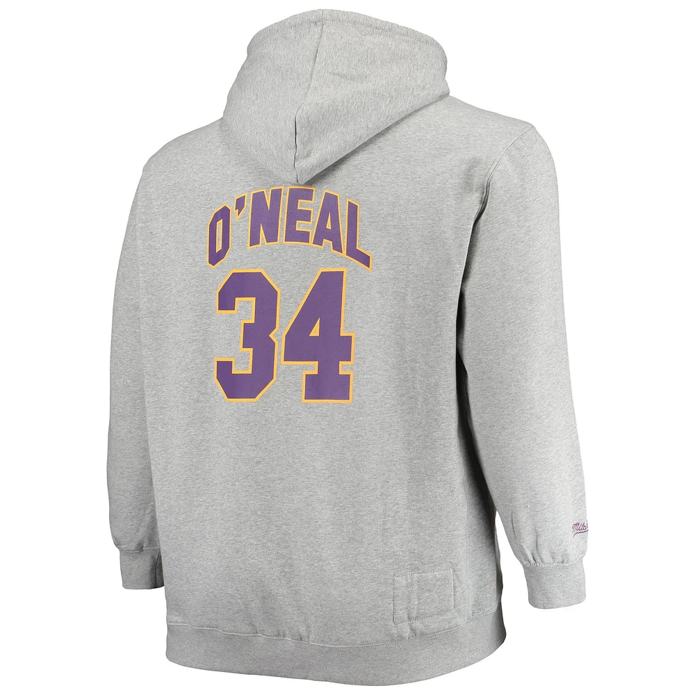 Men's Mitchell & Ness Shaquille O'Neal Heathered Gray Los Angeles Lakers Big Tall Name Number Pullover Hoodie