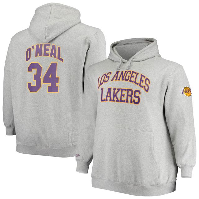 Mitchell & Ness Shaquille O'Neal pour hommes, gris chiné, Los Angeles Lakers, grand et nom numéro, sweat à capuche