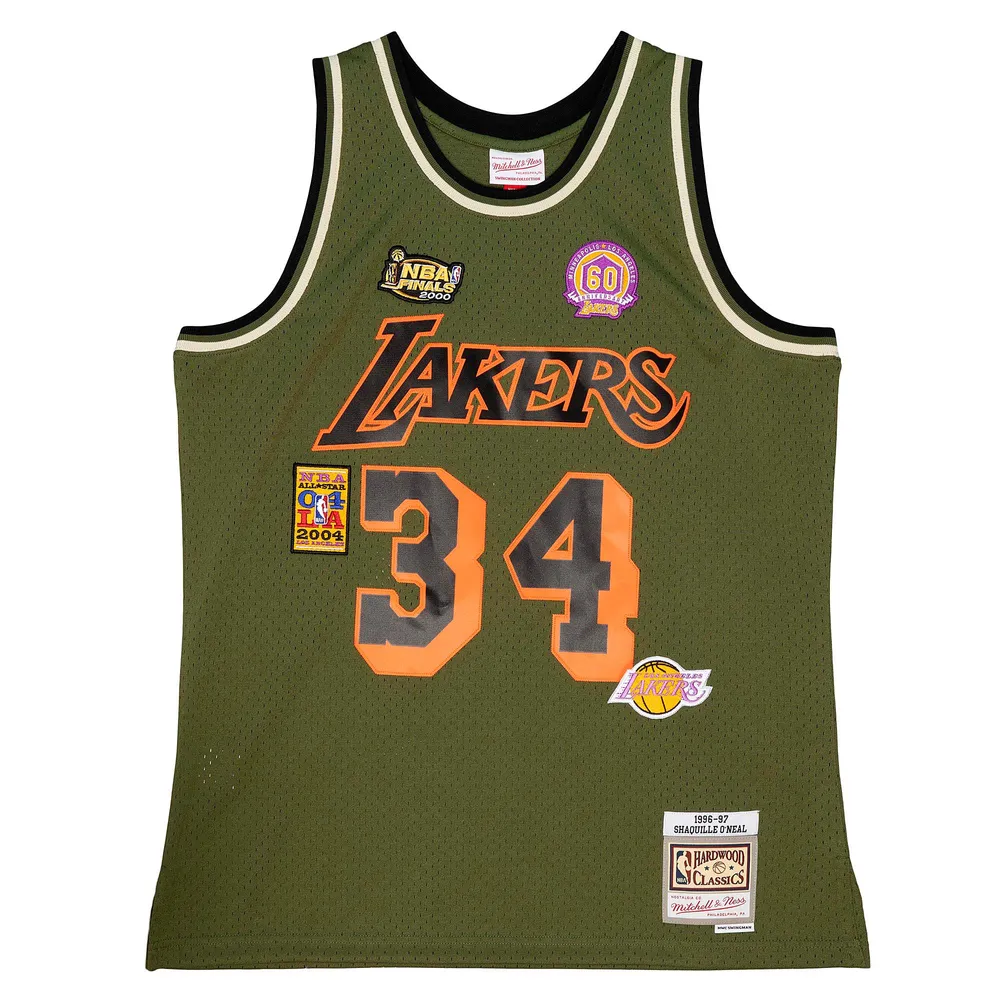 Men's Mitchell & Ness Shaquille O'Neal Olive Los Angeles Lakers 1996/97 Swingman - Jersey Flight Edition