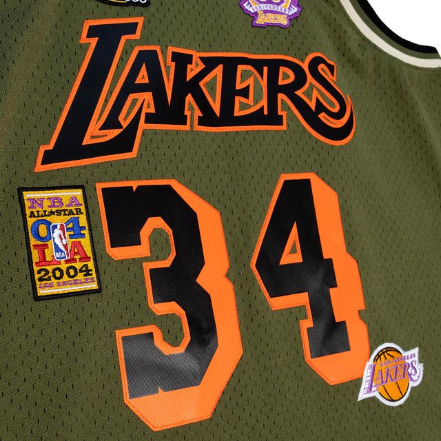 Maillot pour homme Mitchell & Ness Shaquille O'Neal Olive Los Angeles Lakers 1996/97 Swingman - Édition de vol