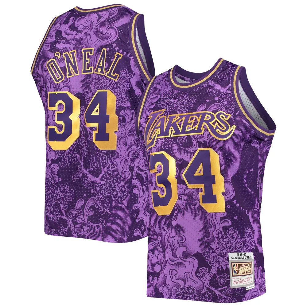 Men's Mitchell & Ness Shaquille O'Neal Purple Los Angeles Lakers Hardwood  Classics 1996-97 Hyper Hoops Swingman Jersey