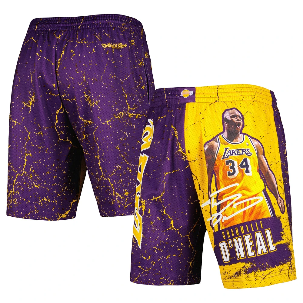 Short pour homme Mitchell & Ness Shaquille O'Neal pourpre Los Angeles Lakers Hardwood Classics Player Burst