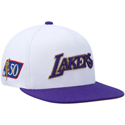 Los Angeles Lakers Mitchell & Ness Hardwood Classics 50th Anniversary Snapback Hat - White/Purple