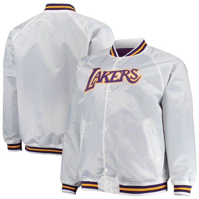 Veste blanche à boutons-pression raglan en satin pour hommes Mitchell & Ness des Lakers de Los Angeles Big Tall Hardwood Classics