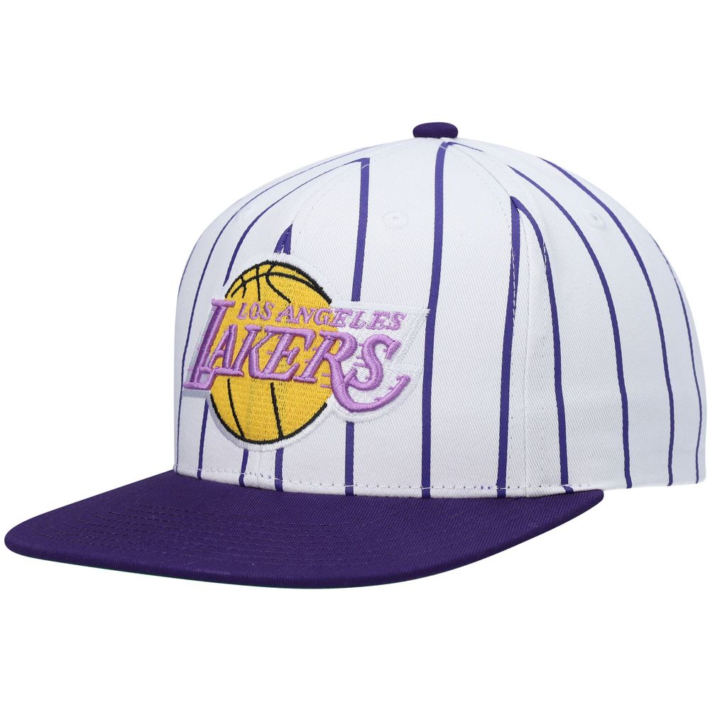 Men's Mitchell & Ness White Los Angeles Lakers Hardwood Classics Pinstripe Snapback Hat