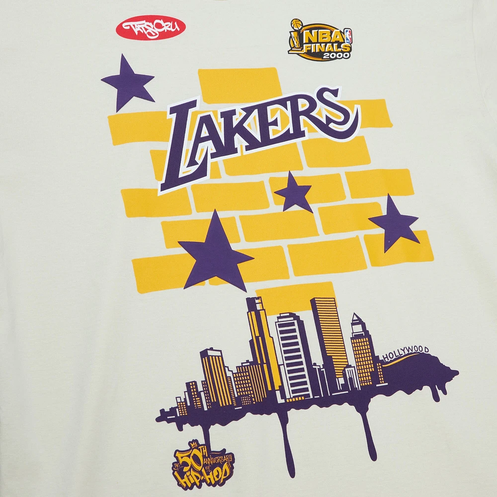 Men's Mitchell & Ness x Tats Cru Cream Los Angeles Lakers Hardwood Classics City T-Shirt