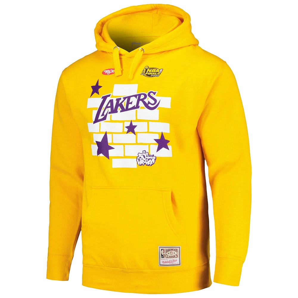 Men's Mitchell & Ness x Tats Cru Gold Los Angeles Lakers Hardwood Classics Brick Pullover Hoodie