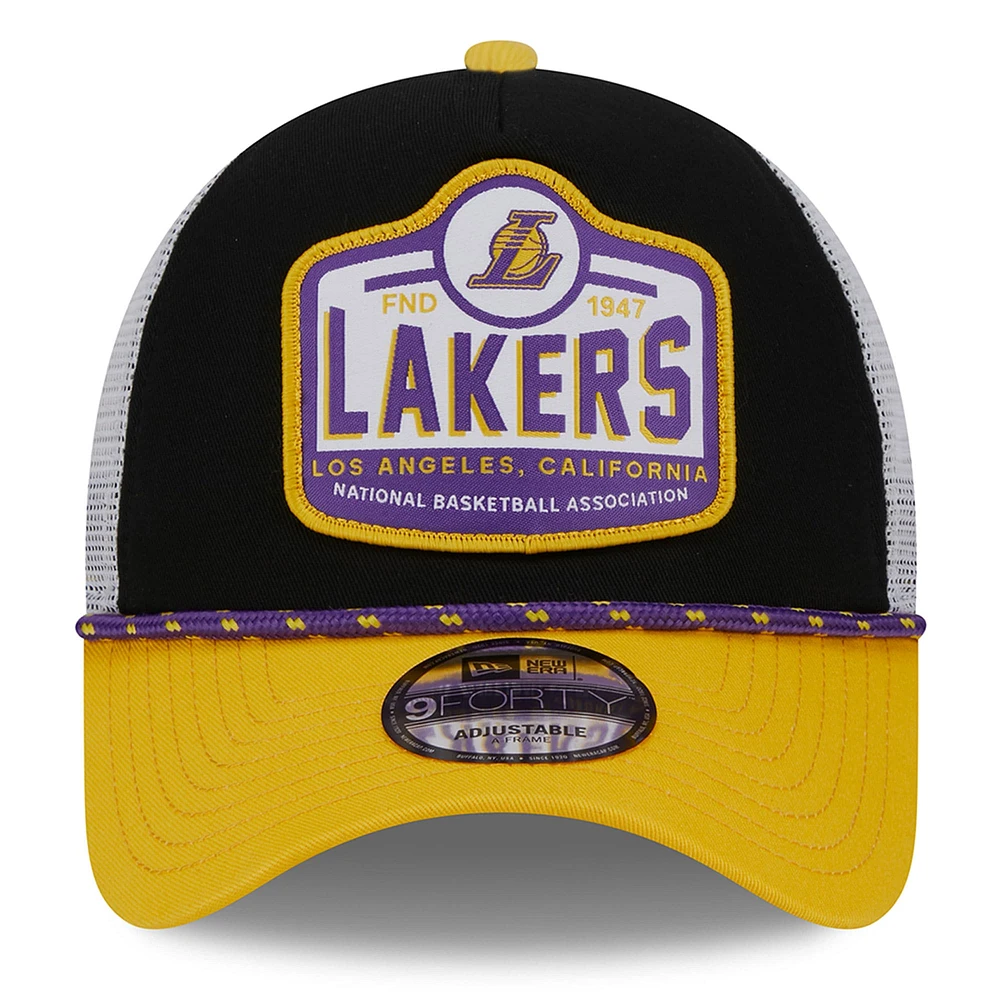 Men's New Era Black/Gold Los Angeles Lakers  A-Frame 9FORTY Trucker Hat