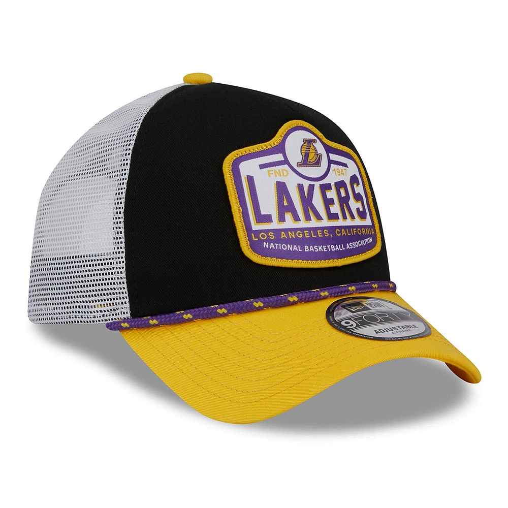 Men's New Era Black/Gold Los Angeles Lakers  A-Frame 9FORTY Trucker Hat