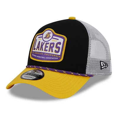 Men's New Era Black/Gold Los Angeles Lakers  A-Frame 9FORTY Trucker Hat