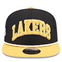 Men's New Era Black/Gold Los Angeles Lakers Throwback Team Arch Golfer Snapback Hat