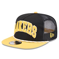 Men's New Era Black/Gold Los Angeles Lakers Throwback Team Arch Golfer Snapback Hat