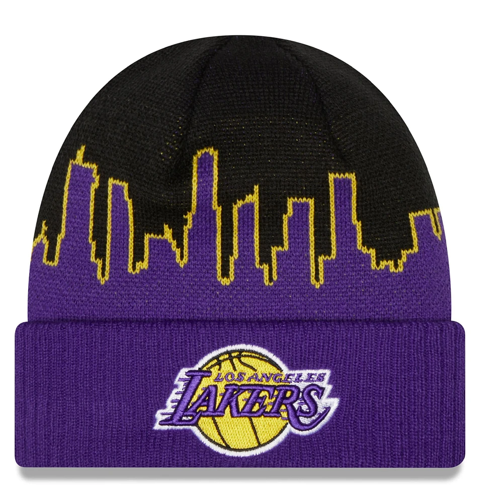 Men's New Era Black/Purple Los Angeles Lakers Tip Off - Cuffed Knit Hat