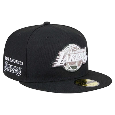 Men's New Era Black Los Angeles Lakers Camo Print UV 59FIFTY Fitted Hat