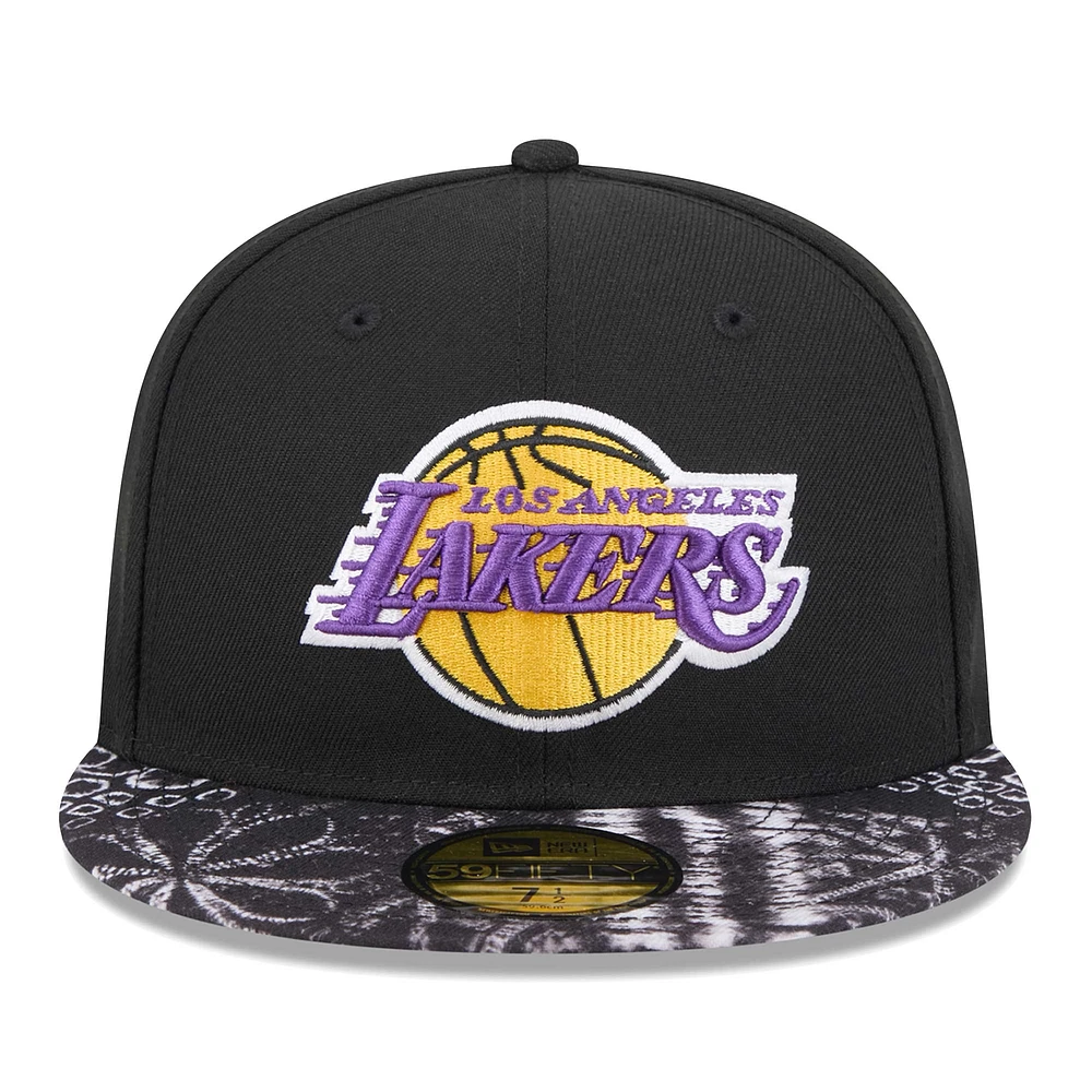 Men's New Era Black Los Angeles Lakers Coral Reef Visor 59FIFTY Fitted Hat