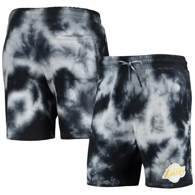 Los Angeles Lakers New Era Fleece Tie-Dye Shorts - Black