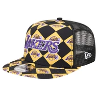 Men's New Era Black Los Angeles Lakers Seeing Diamonds A-Frame Trucker 9FIFTY Snapback Hat