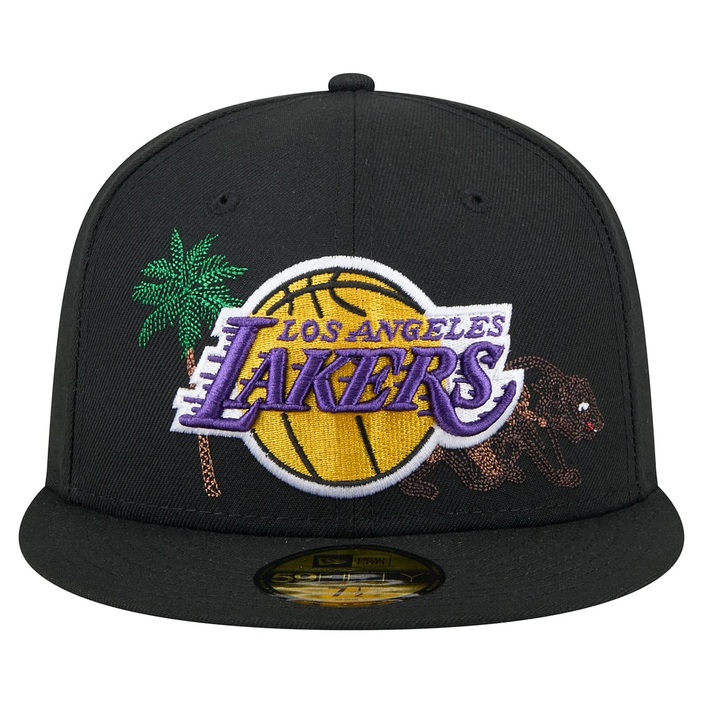 Casquette ajustée 59FIFTY noire New Era pour homme avec logo State Stitch des Lakers Los Angeles