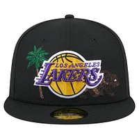 Casquette ajustée 59FIFTY noire New Era pour homme avec logo State Stitch des Lakers Los Angeles