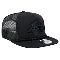 Men's New Era Black Los Angeles Lakers Tone Foam Meshback Golfer Snapback Hat