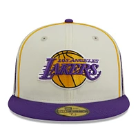 Men's New Era Cream/Purple Los Angeles Lakers Piping 2-Tone 59FIFTY Fitted Hat