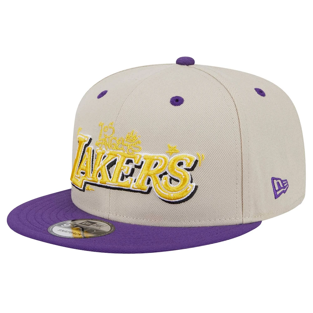 Casquette ajustable à pression 9FIFTY pour homme New Era Los Angeles Lakers, couleur crème, avec injection Team Art