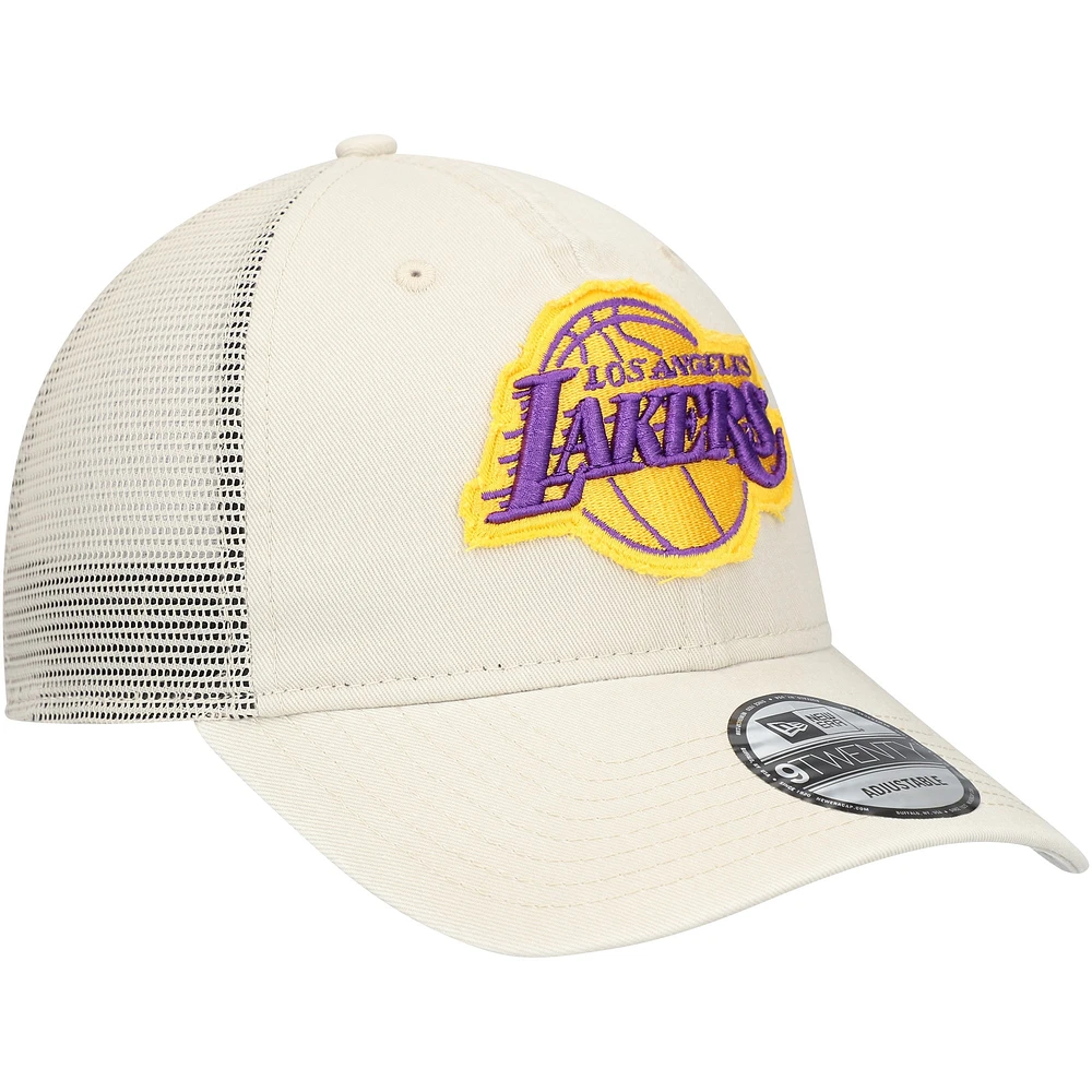 Men's New Era Cream Los Angeles Lakers Rough Edge Logo Trucker 9TWENTY Adjustable Hat