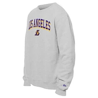 Men's New Era Gray Los Angeles Lakers Chenille Cross Over Pullover Sweatshirt