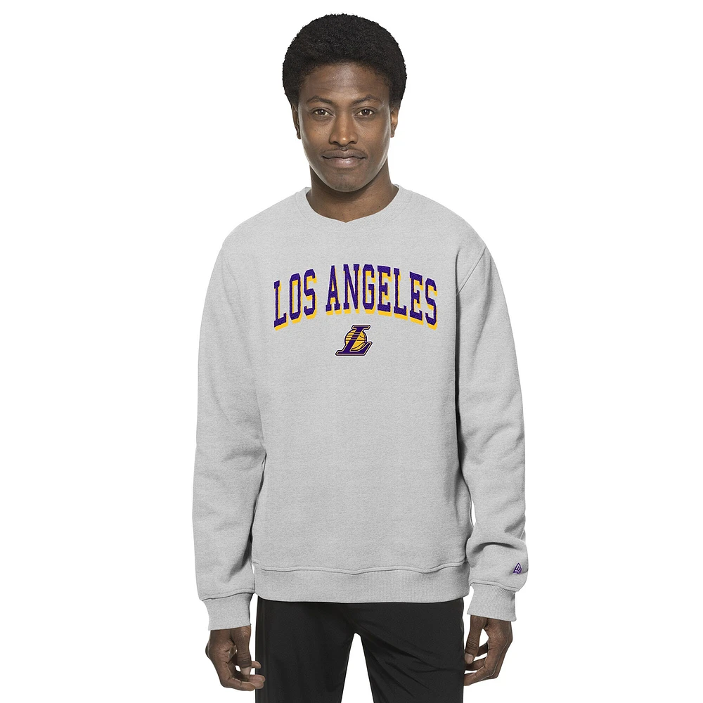 Men's New Era Gray Los Angeles Lakers Chenille Cross Over Pullover Sweatshirt