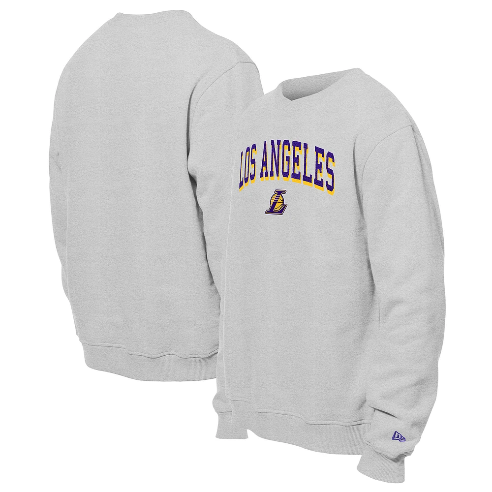 Men's New Era Gray Los Angeles Lakers Chenille Cross Over Pullover Sweatshirt