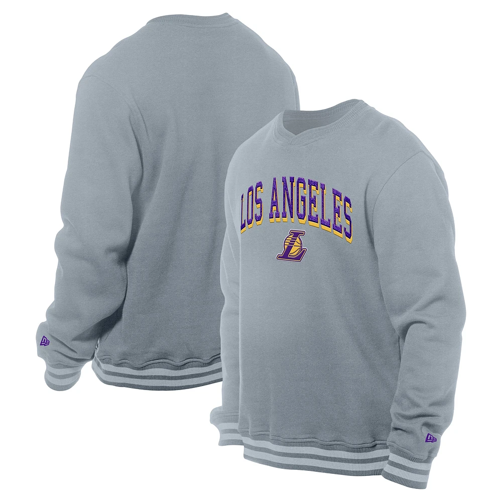 Sweat-shirt à capuche croisé en chenille Los Angeles Lakers gris New Era pour homme