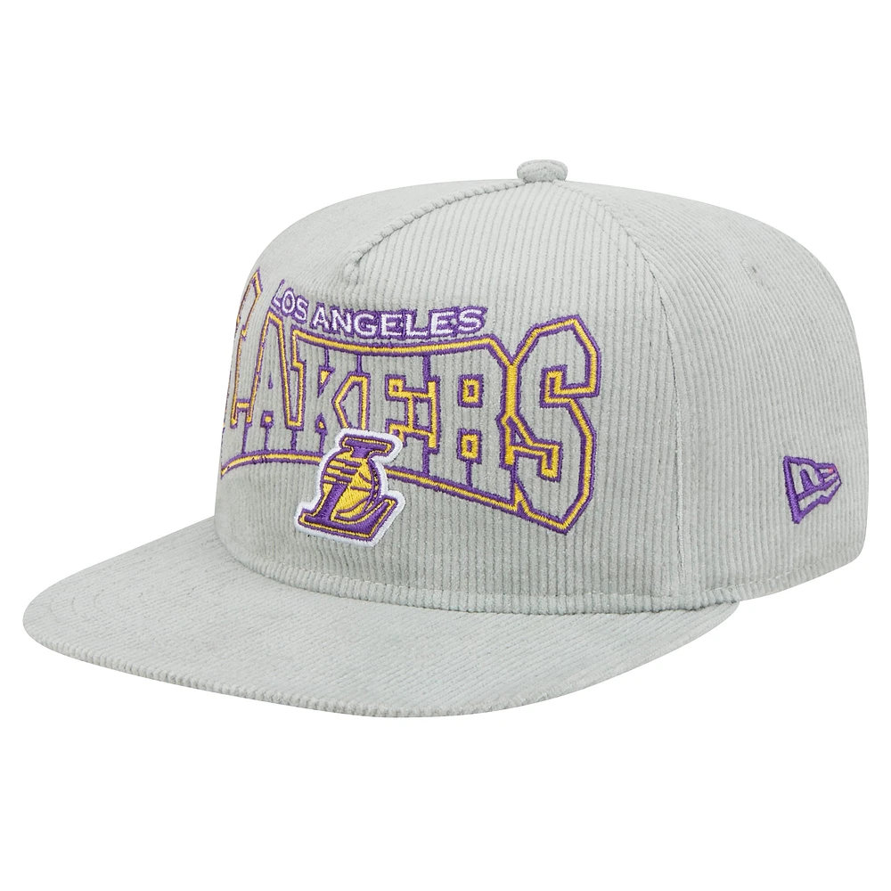 Men's New Era Gray Los Angeles Lakers Throwback Corduroy Golfer Snapback Hat