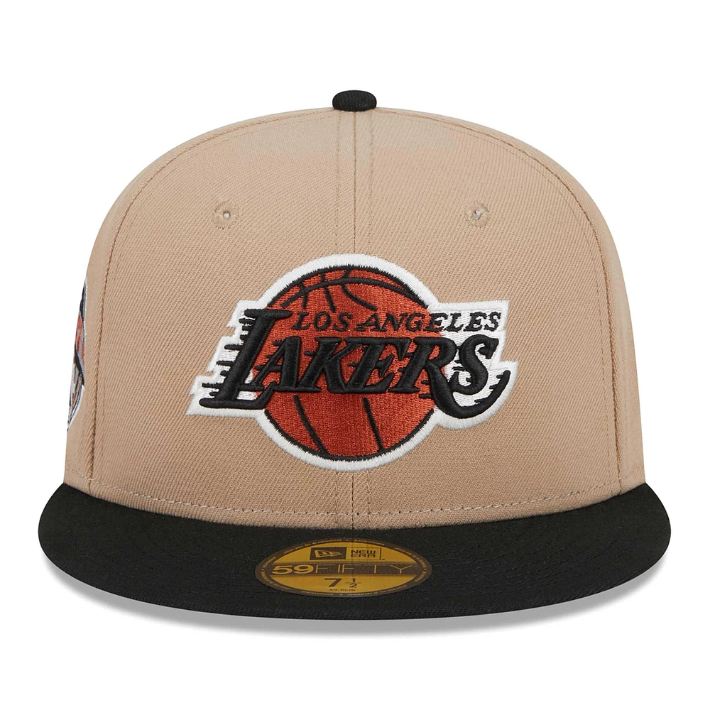 Men's New Era Khaki/Black Los Angeles Lakers Burnt Orange Logo Two-Tone 59FIFTY Fitted Hat