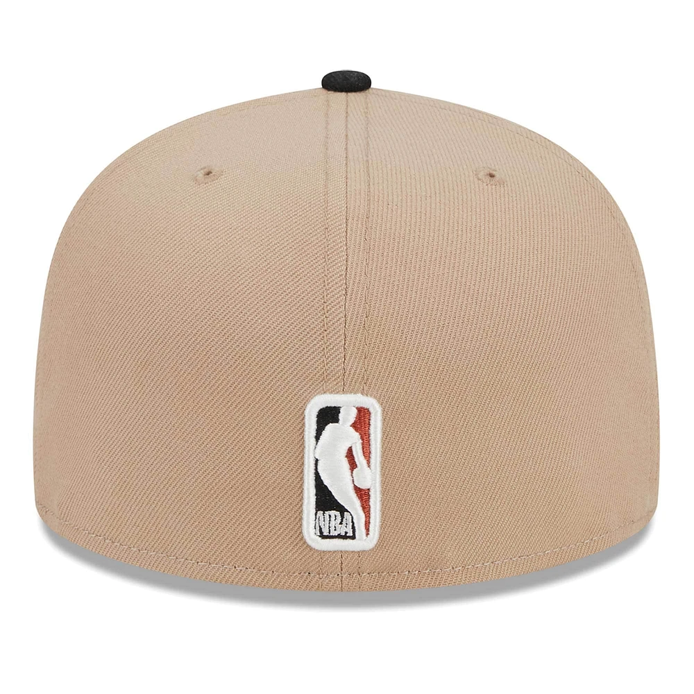 Men's New Era Khaki/Black Los Angeles Lakers Burnt Orange Logo Two-Tone 59FIFTY Fitted Hat