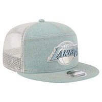 Men's New Era Los Angeles Lakers Adventure Denim Split Panel 9FIFTY Snapback Trucker Hat