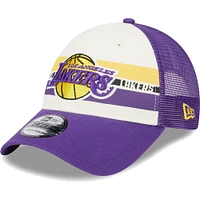 Men's New Era Los Angeles Lakers Purple Stripes 9FORTY Trucker Snapback Hat