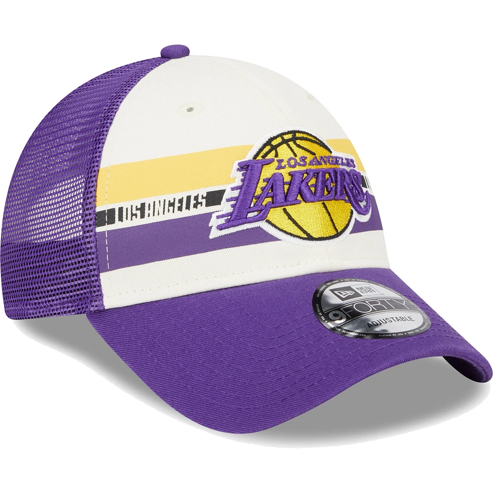 Men's New Era Los Angeles Lakers Purple Stripes 9FORTY Trucker Snapback Hat