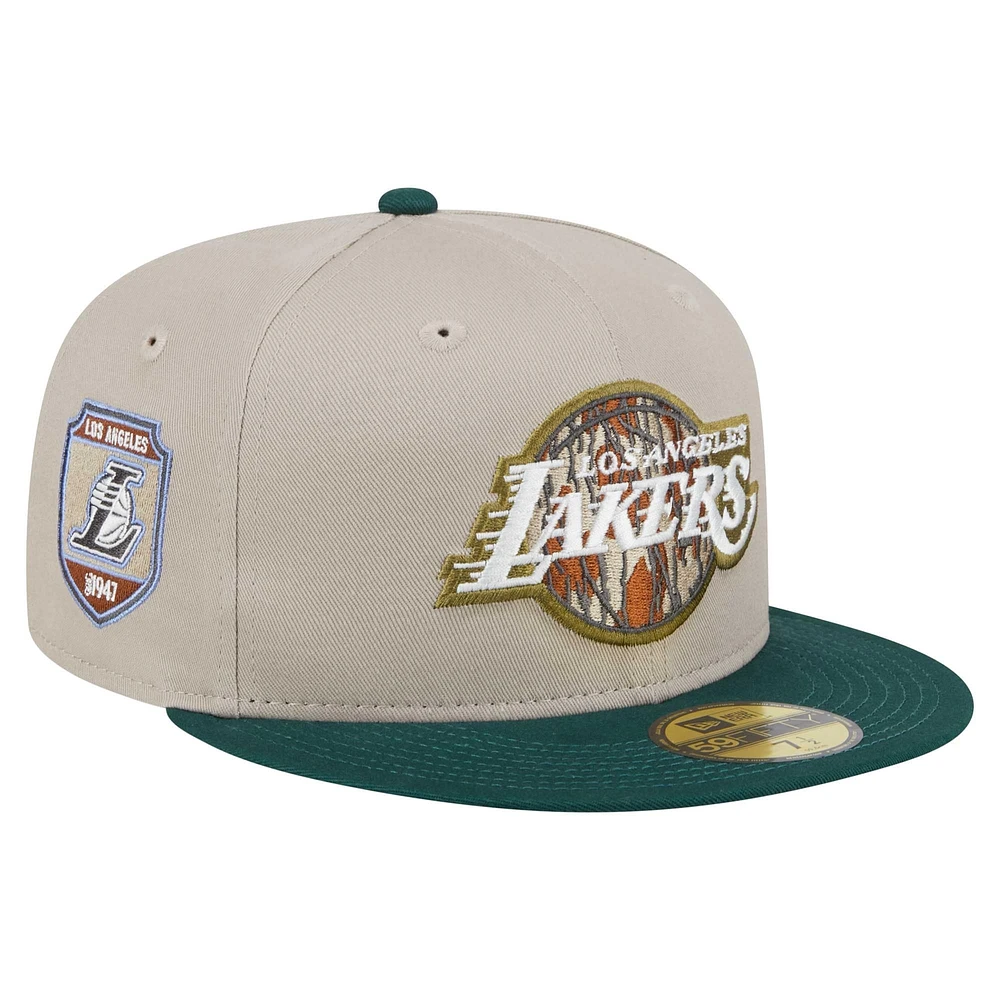 Men's New Era  Natural/Hunter Green Los Angeles Lakers Lifestyle Tree Bark 59FIFTY Fitted Hat