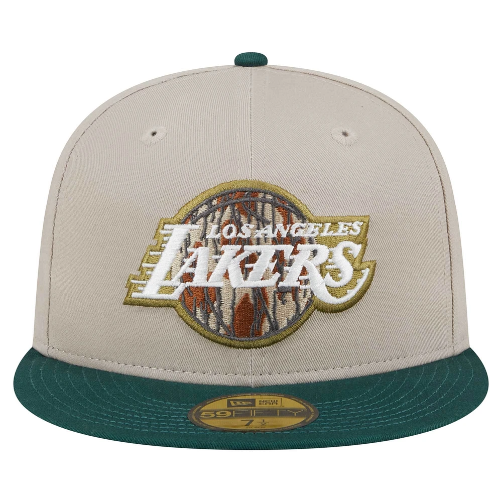 Men's New Era  Natural/Hunter Green Los Angeles Lakers Lifestyle Tree Bark 59FIFTY Fitted Hat