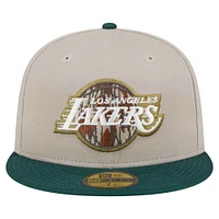 Men's New Era  Natural/Hunter Green Los Angeles Lakers Lifestyle Tree Bark 59FIFTY Fitted Hat