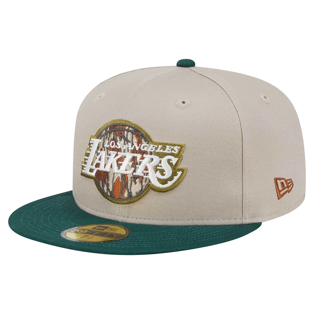 Men's New Era  Natural/Hunter Green Los Angeles Lakers Lifestyle Tree Bark 59FIFTY Fitted Hat