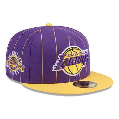 Men's New Era Purple/Gold Los Angeles Lakers Pinstripe Two-Tone 59FIFTY Fitted Hat