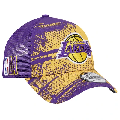 Men's New Era Purple/Gold Los Angeles Lakers Tip Off A-Frame Trucker 9FORTY Adjustable Hat