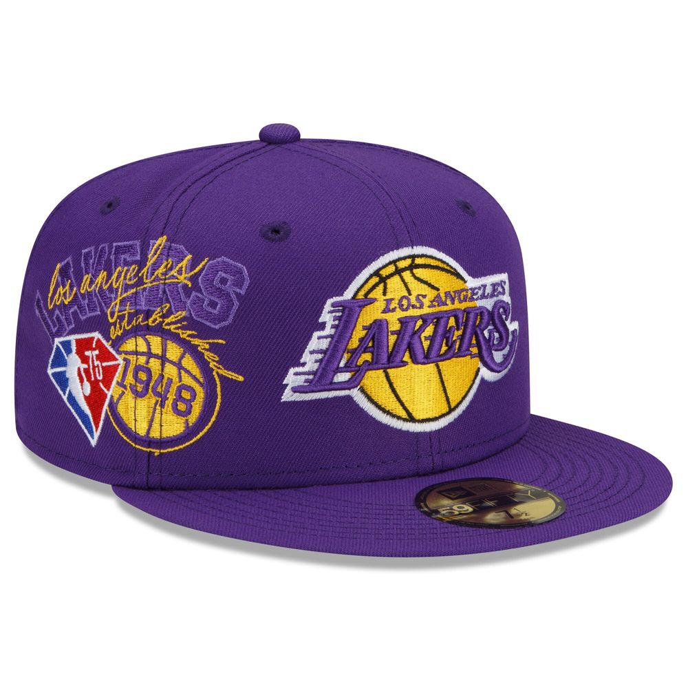 Men's New Era Purple Los Angeles Lakers - Back Half Team 59FIFTY Fitted Hat