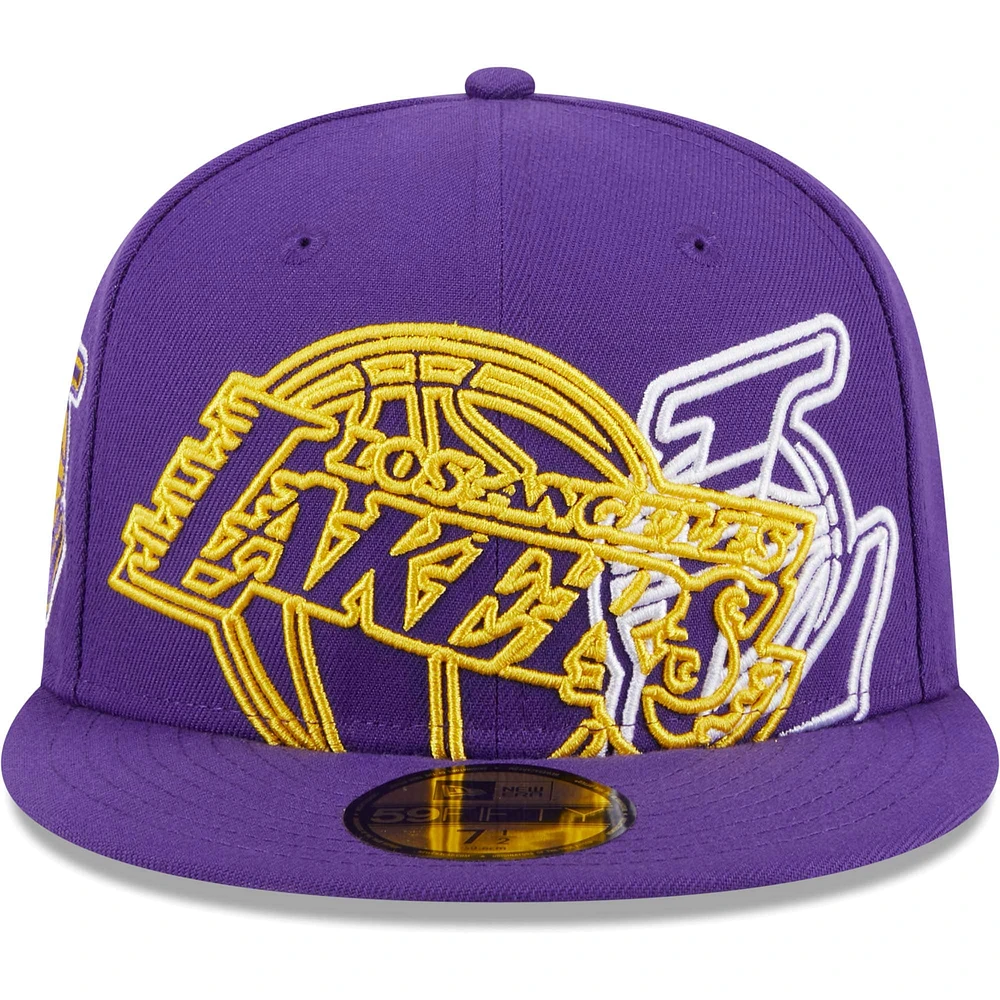 Casquette ajustée 59FIFTY violette avec logo creux des Los Angeles Lakers Game Day Mashup New Era pour hommes