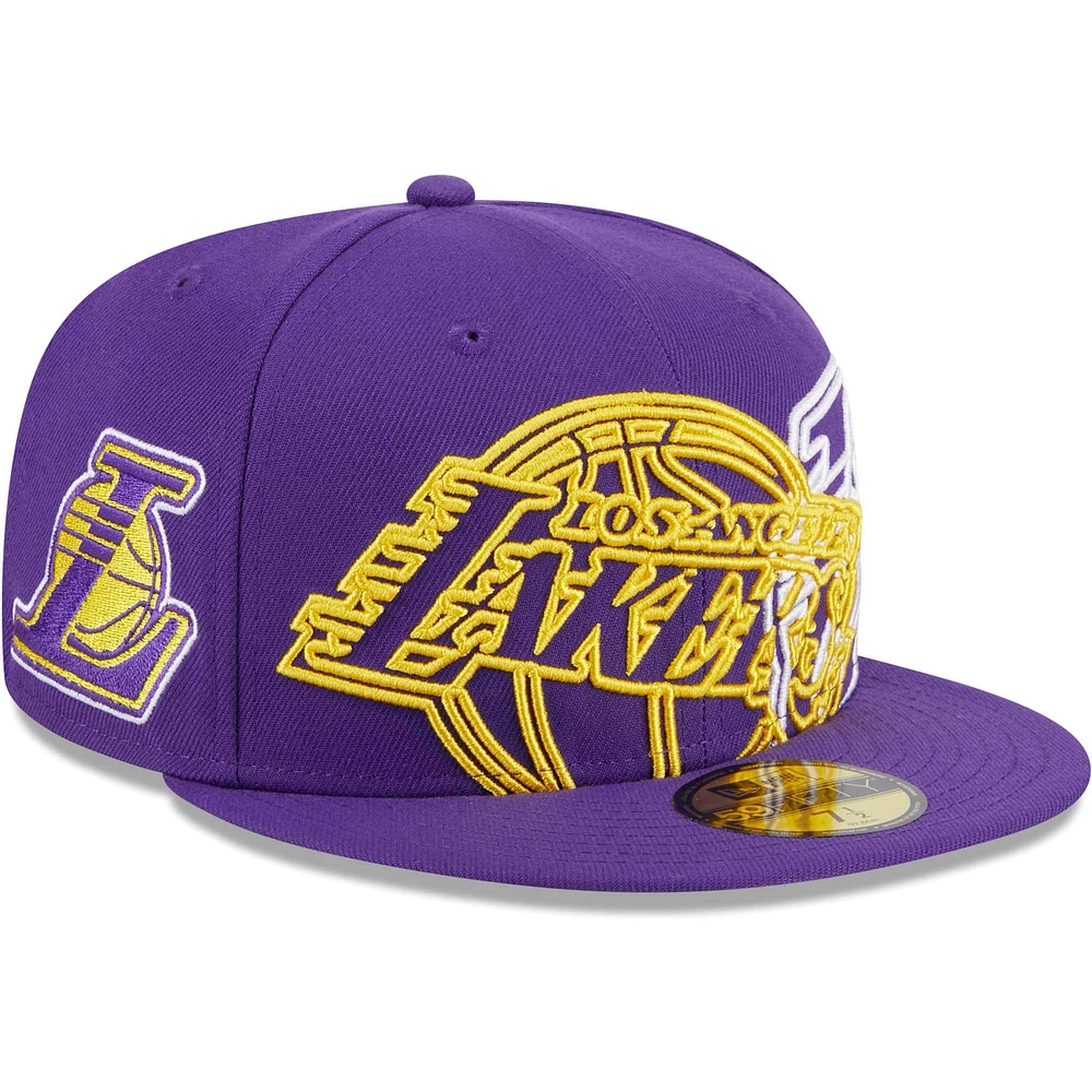 Casquette ajustée 59FIFTY violette avec logo creux des Los Angeles Lakers Game Day Mashup New Era pour hommes