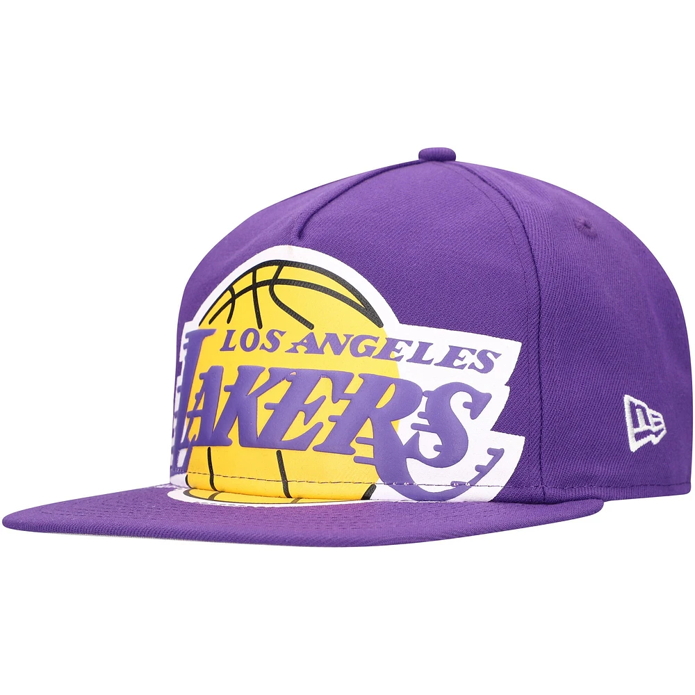 Men's New Era Purple Los Angeles Lakers Oversized Puff Print Logo Golfer Snapback Hat