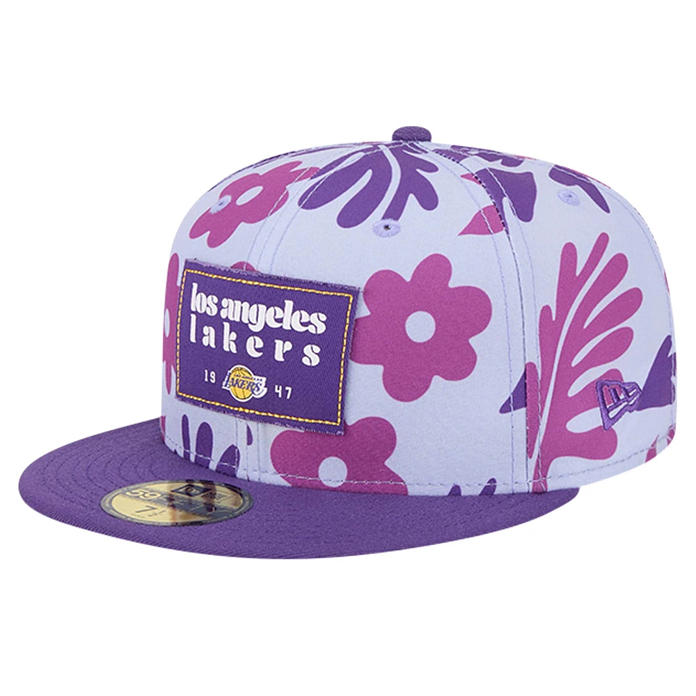 Men's New Era Purple Los Angeles Lakers Palm Fronds 2-Tone 59FIFTY Fitted Hat