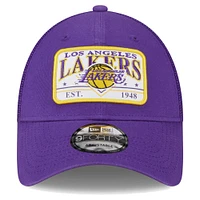 Men's New Era  Purple Los Angeles Lakers Plate Oversized Patch Trucker 9FORTY Adjustable Hat